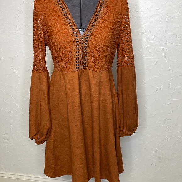 SHEIN Brown Suedette Long Sleeve Dress - Picture 4 of 14